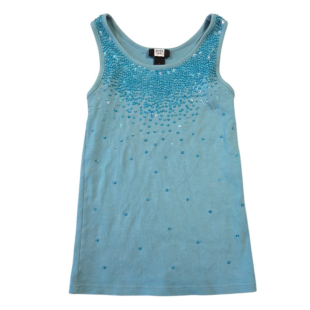 Studio 1940 Womens Y2k 90s Sequin Ribbed Tankā Top Turquoise Blue Small Bratz